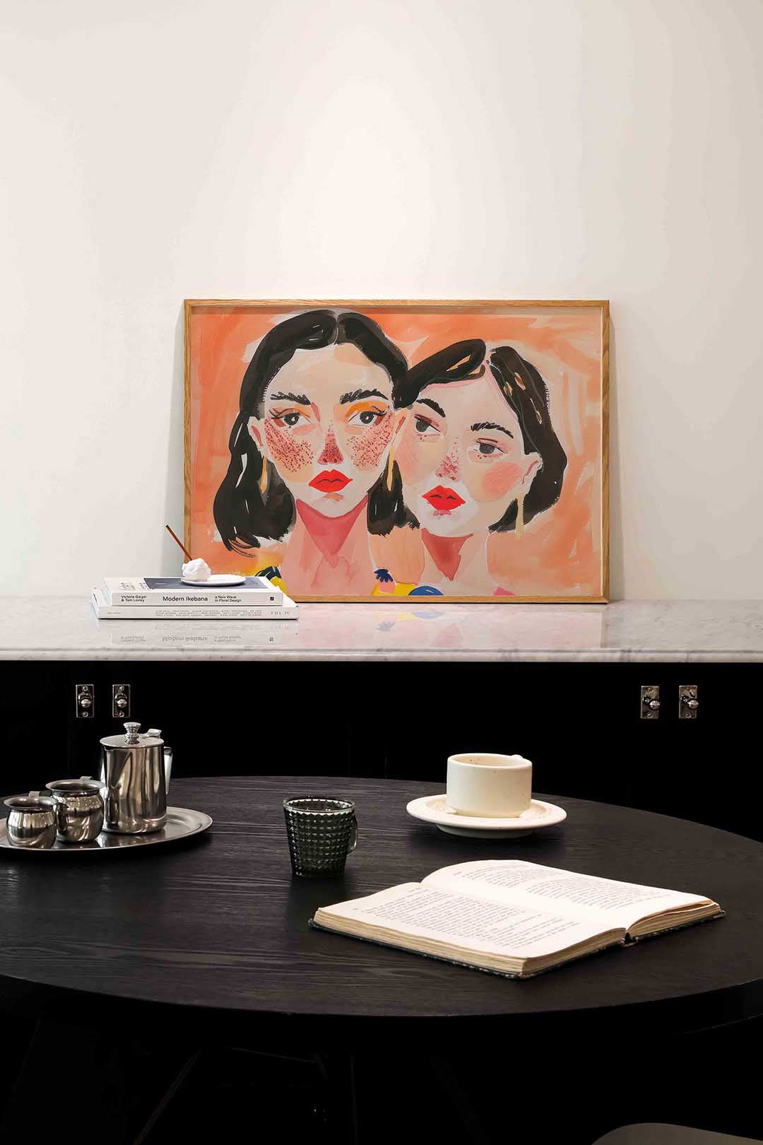 Twee gezichten met rode lippen – portret poster in liggend formaat