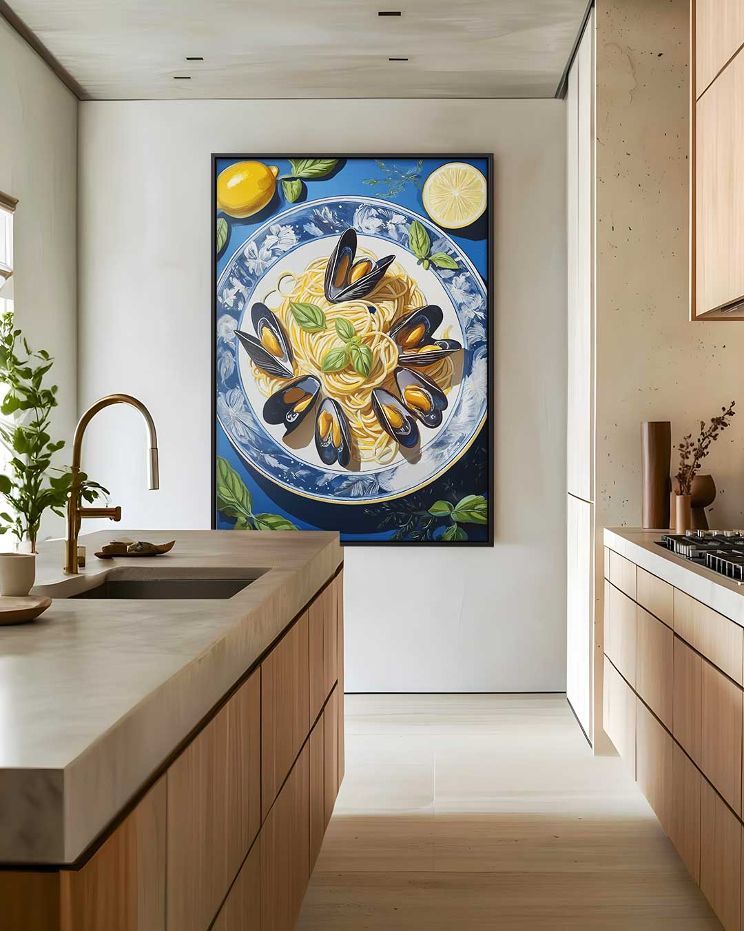 Spaghetti en Mosselen Kunstwerk – staand kunstwerk voor modern interieur