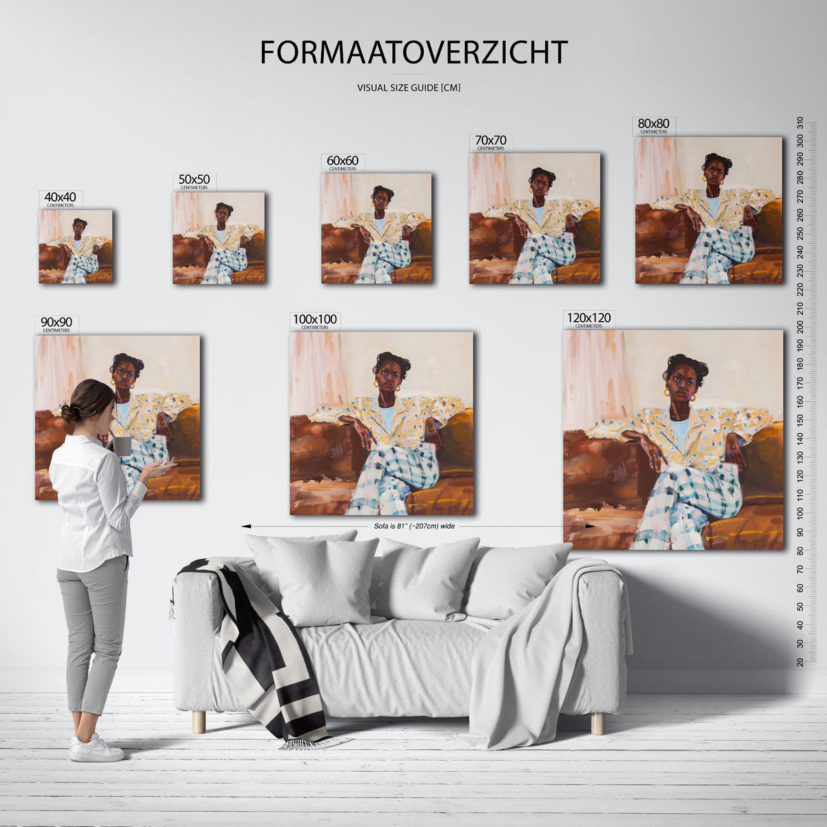 Vrouw op bank – vierkante muurposter met kunst en design