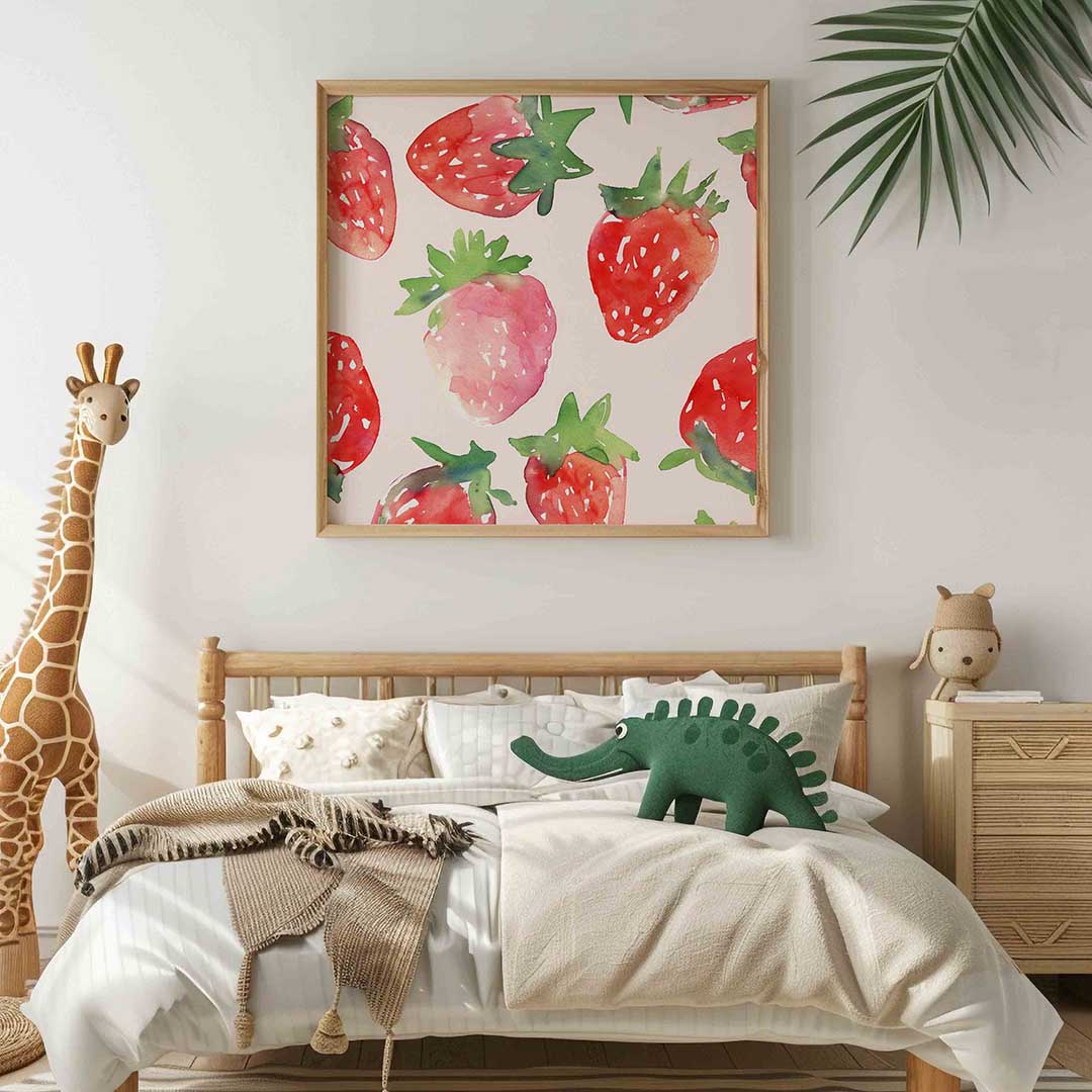 Aardbeien patroon – vierkante kinderkamer wanddecoratie van WallArtistic