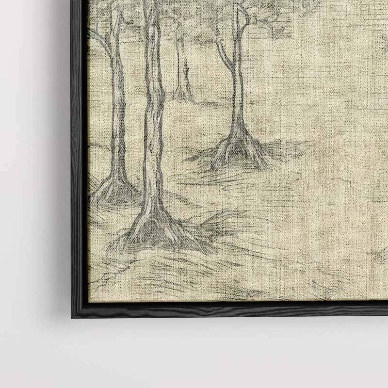 Boslandschap in Lijntekening – staand kunstwerk voor modern interieur