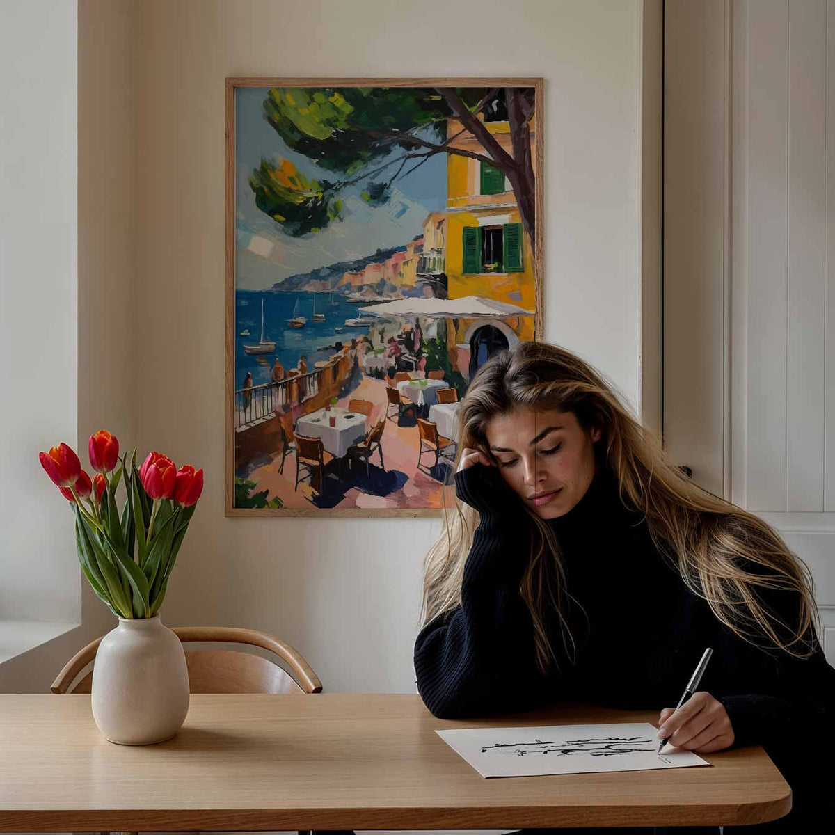 Mediterrane Droom: Uitzicht op de Zee – keuken portret poster, afbeelding 7