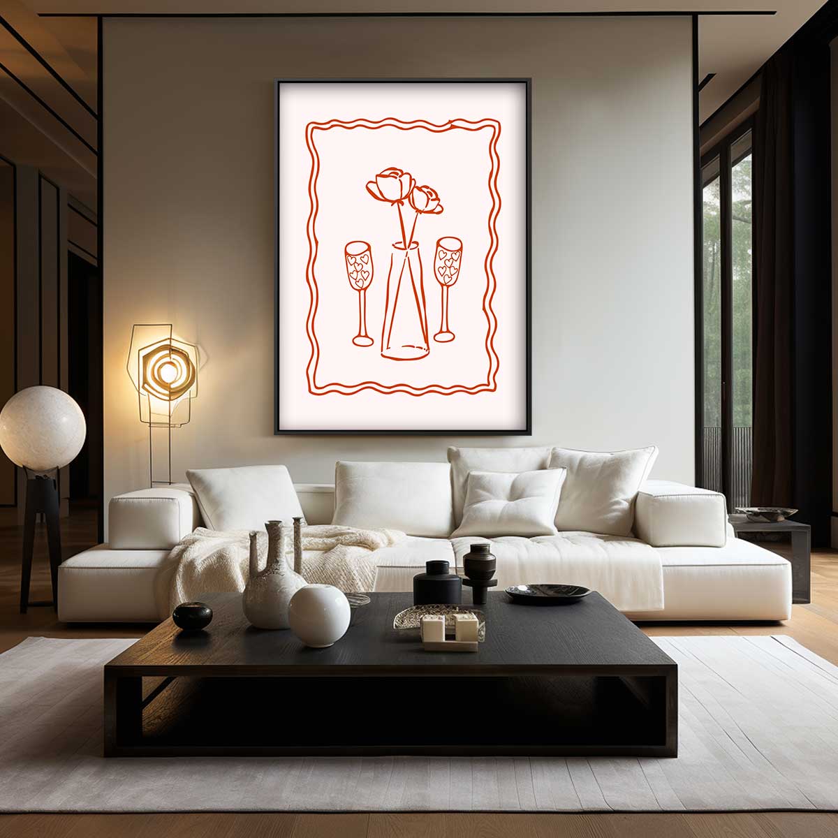 Bloemen en Hartjes – kunstwerk met zwarte baklijst