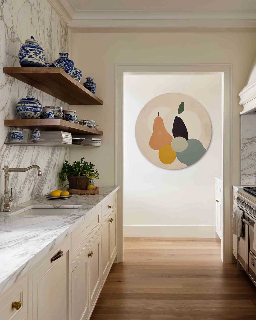 Fruit en vormen – moderne abstracte muurcirkel voor aan de muur
