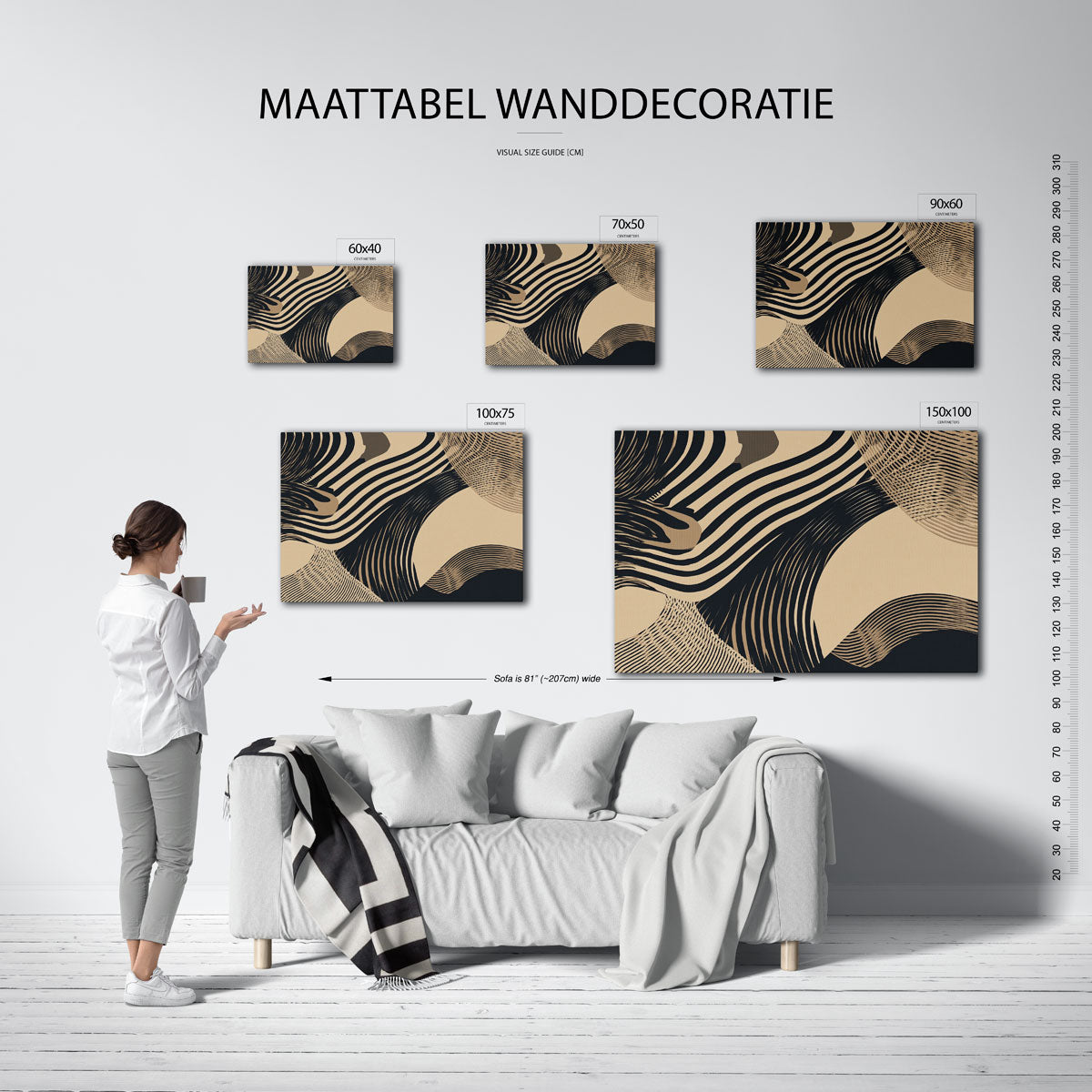 Dynamische lijnen – moderne liggende wandkunst