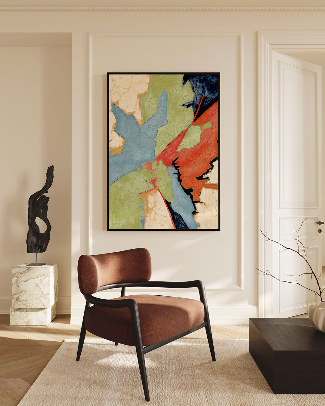 Dynamische kleurencompositie – staand wanddecoratie kunstwerk