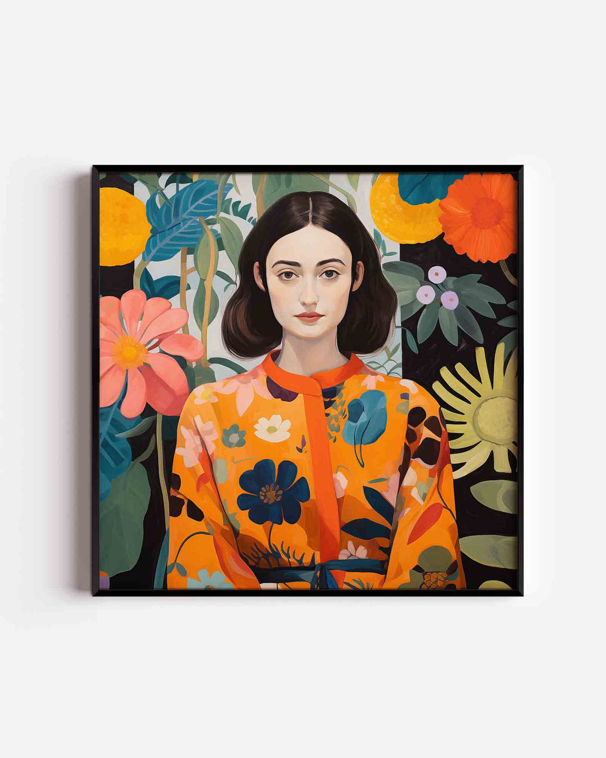 Vrouw met bloemen – design vierkante poster als wanddecoratie