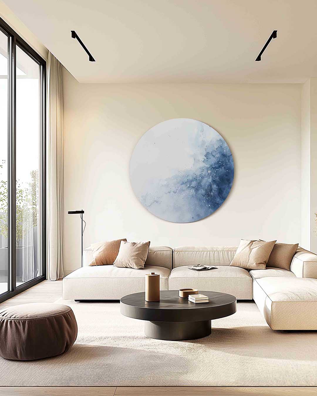 Abstracte blauwe – kleurrijke muurcirkel als ronde wanddecoratie
