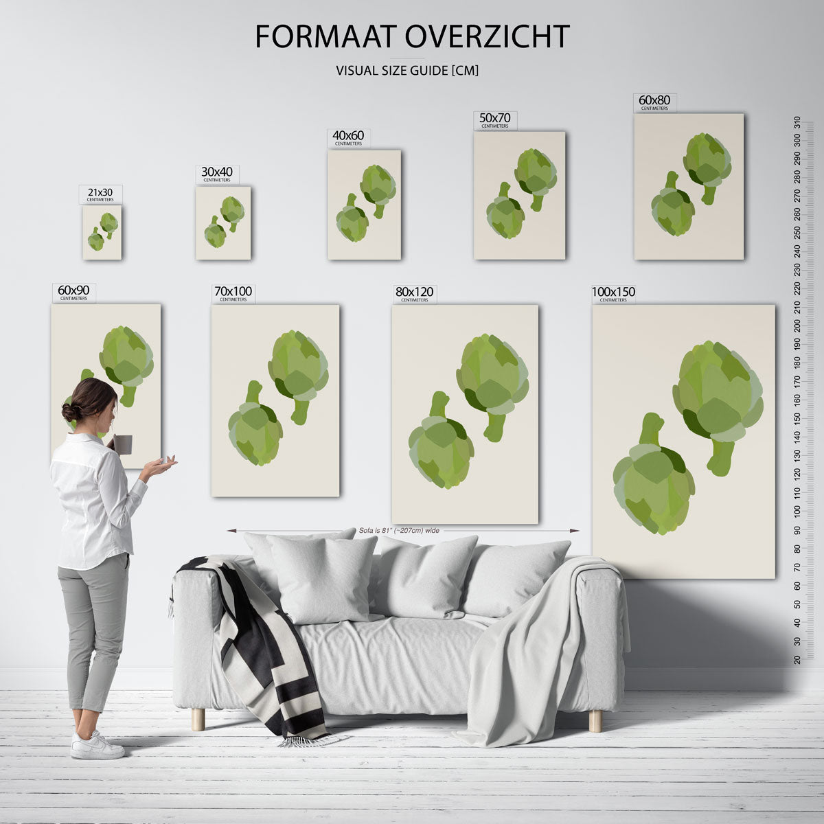 Groene artisjokken – staande muurposter met hedendaagse illustratie