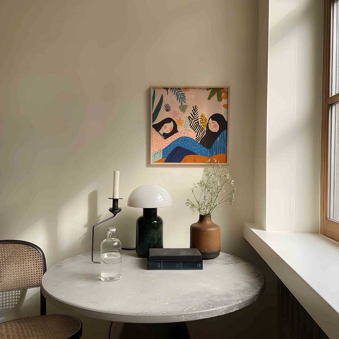 Twee figuren met bladeren – moderne wandkunst als vierkante poster