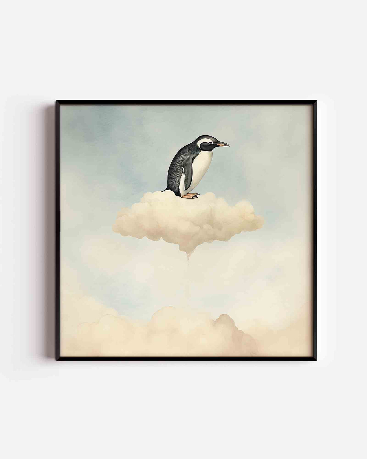 Pinguïn op wolk – vierkante kinderposter als wanddecoratie