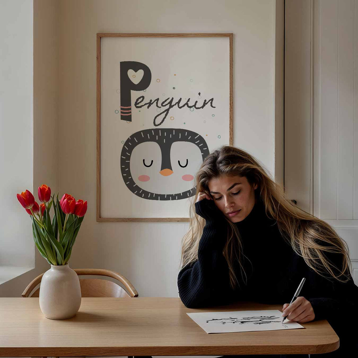 Snoezige Pinguïn – staande muurposter voor de kinderkamer