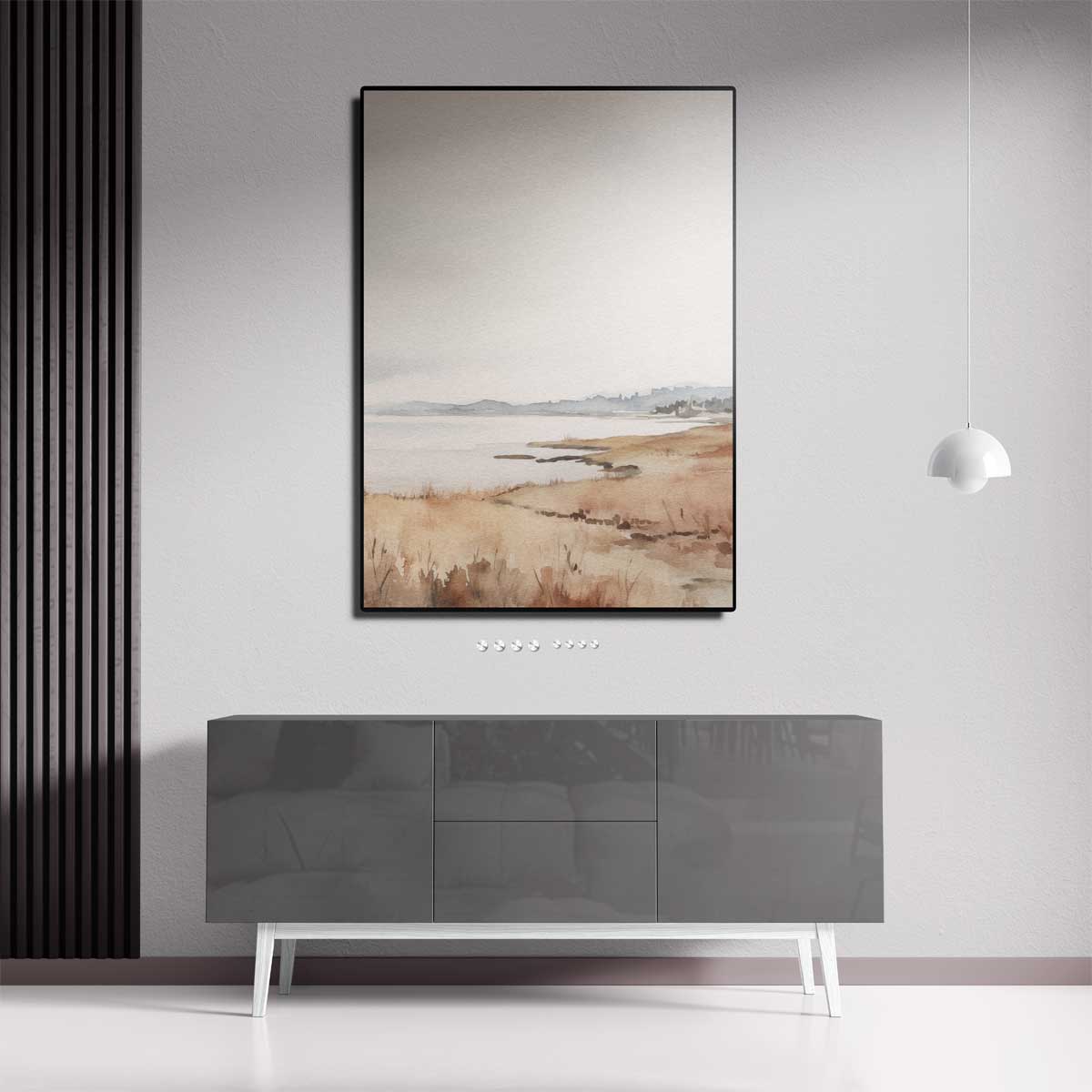 Rustgevende Kustlijn in Aquarel – dibond kunstwerk als wanddecoratie