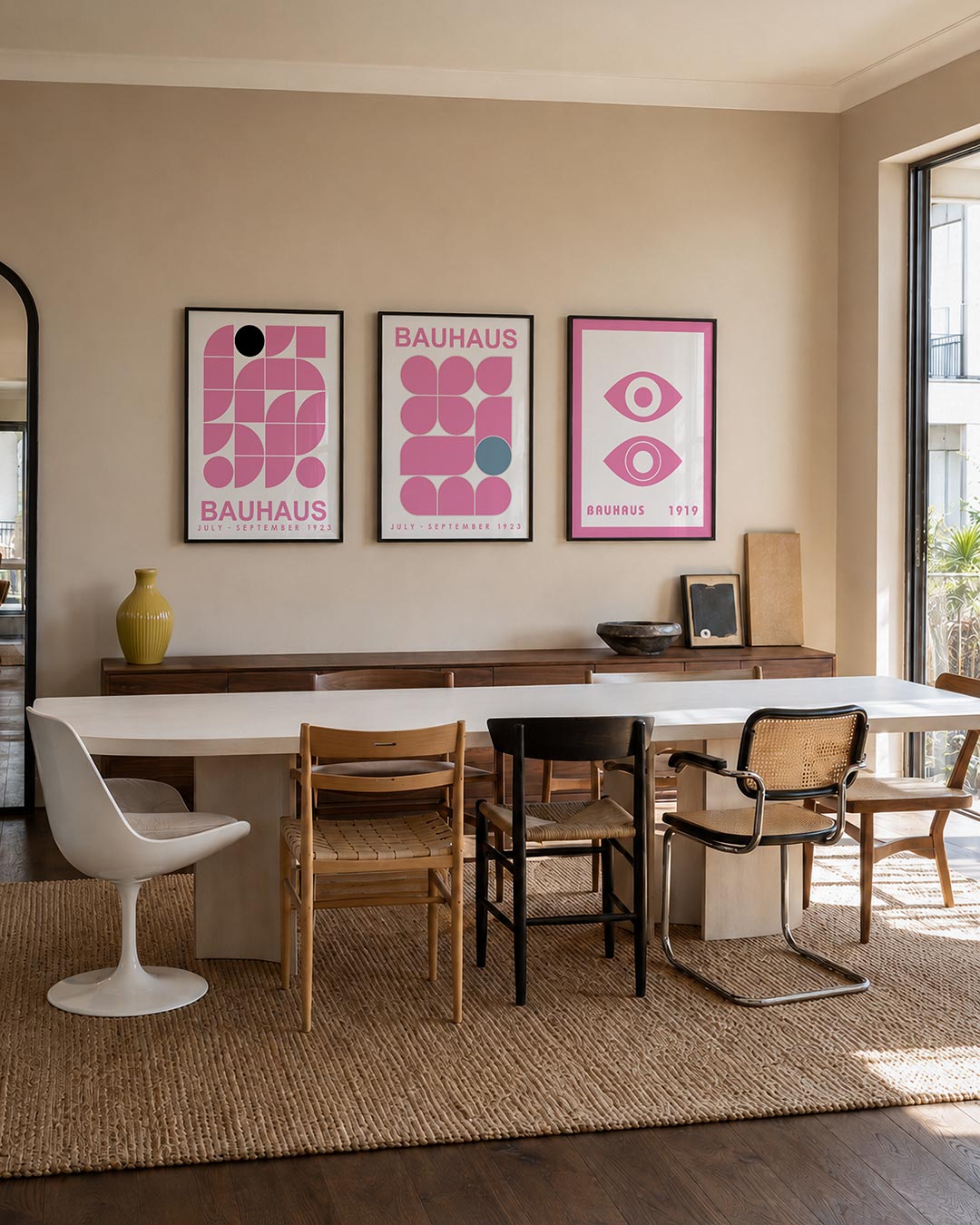 Vormen en vlakken driedelige posterset – deze posterset in drie delen toont een speelse combinatie van roze en zwarte vormen.
