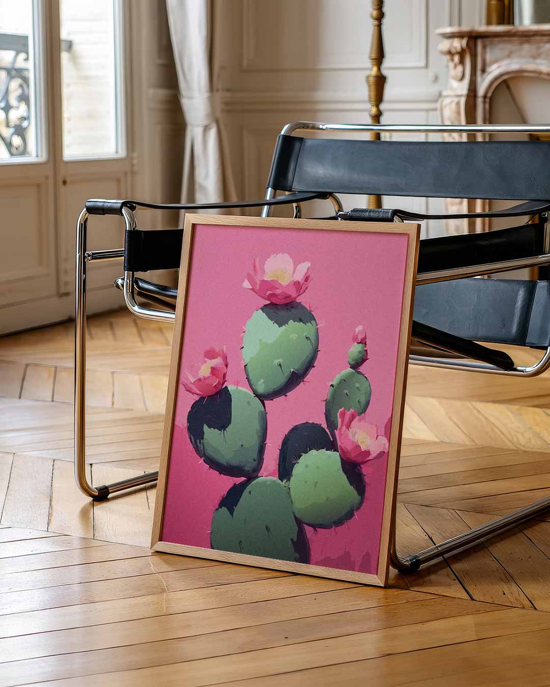 Bloeiende Cactus op Roze Achtergrond – staande muurposter voor Pasen