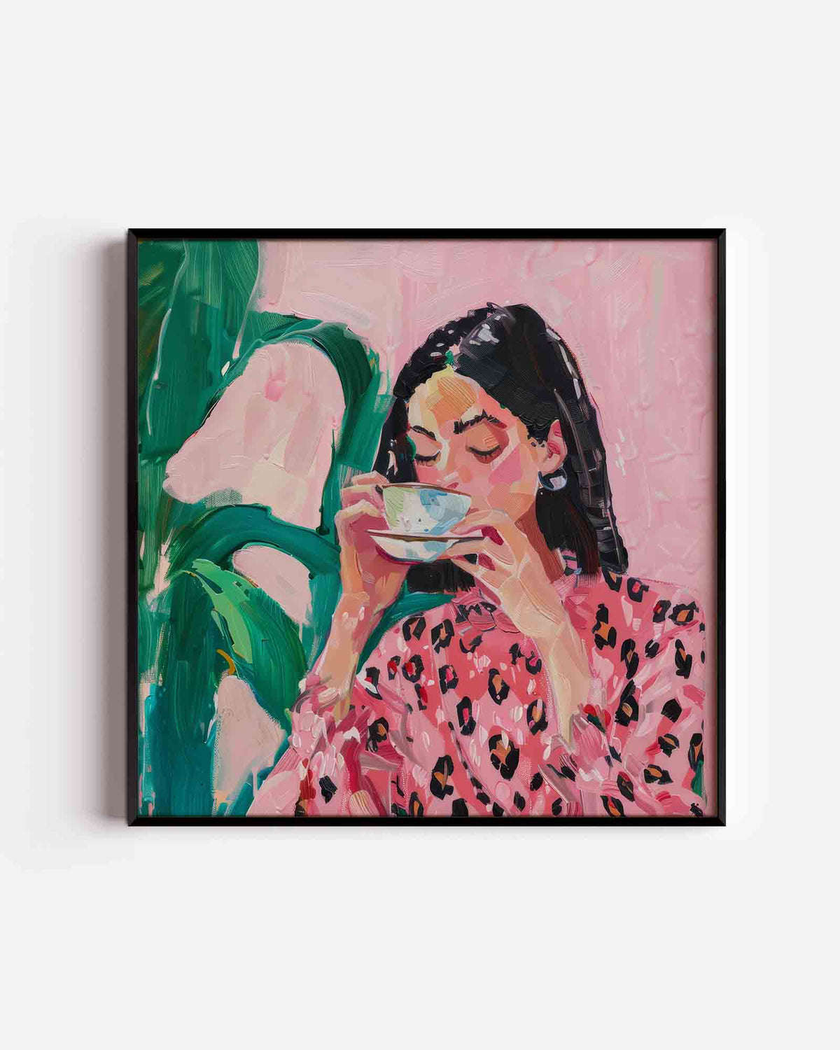 Vrouw met kopje – vrouwelijk portret als vierkante poster