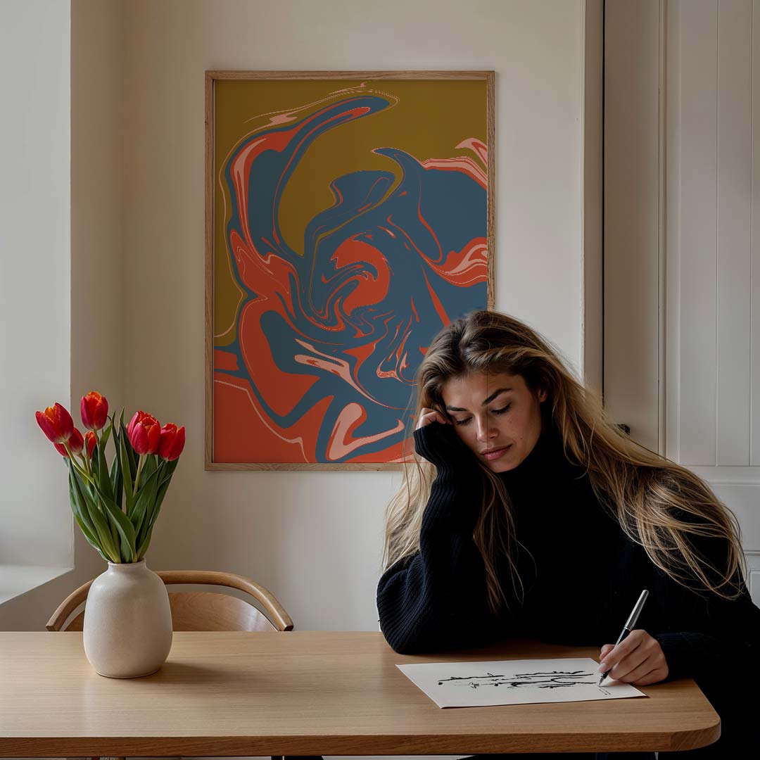 Moderne Swirl Kunstposter – staande muurposter met kleurrijke abstracte vormen