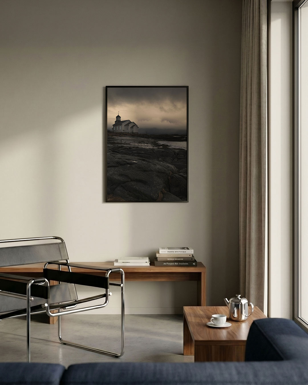 Abstracte poster – detailweergave – een abstracte poster met donkere tinten en een rustige visuele opbouw.