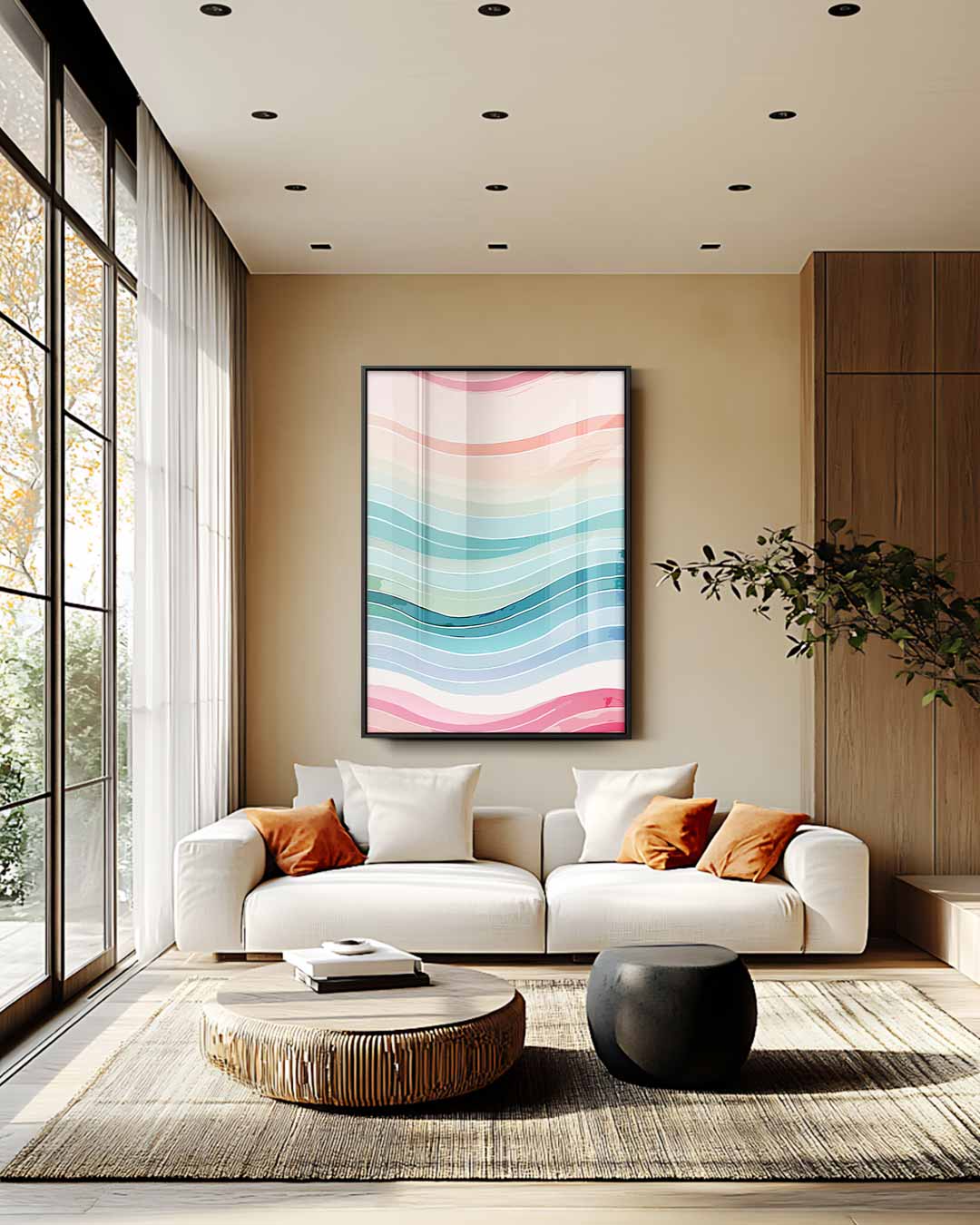 Golvende Kleurenpracht – staande wandkunst voor woonkamer of interieur