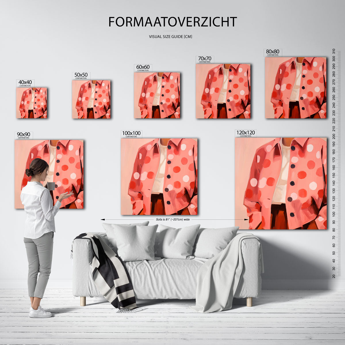 Roze jas met stippen – vierkante muurposter met kleurrijke illustratie