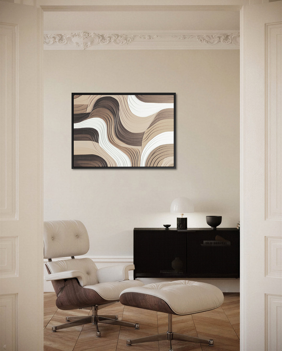 Golvende lijnen – Abstract kunstwerk – liggende wanddecoratie