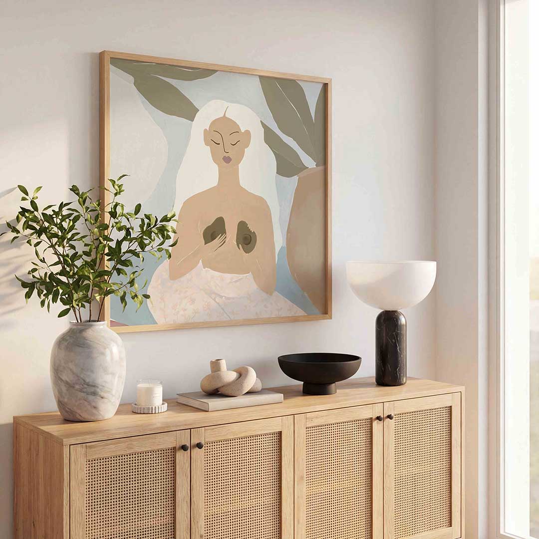 Vrouw met bladeren – illustratie poster in vierkant formaat