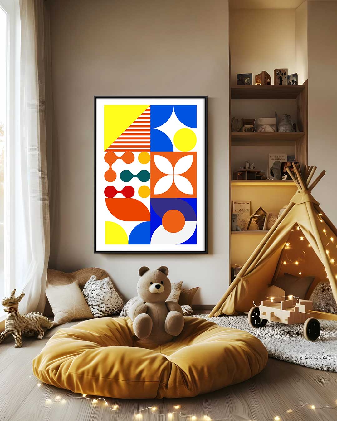 Kleurrijk Geometrisch Genot – canvas wanddecoratie in portret formaat
