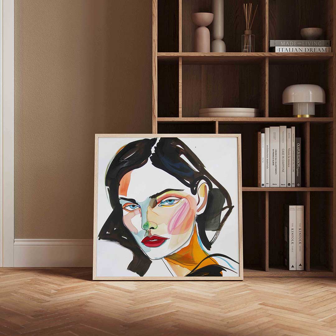 Portret met kleurrijke accenten – portret poster in vierkant formaat