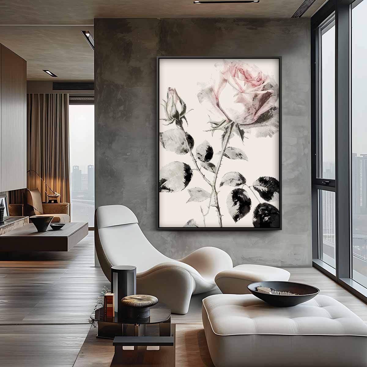 Elegante Roos in Pasteltinten – staand kunstwerk voor modern interieur
