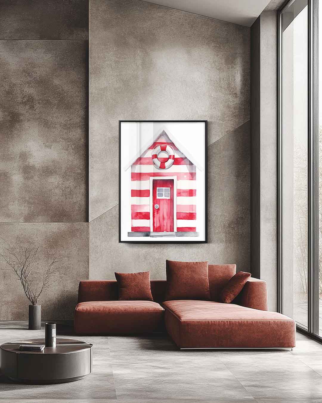 Strandhut Waterverf Print – staande wandkunst voor woonkamer of interieur