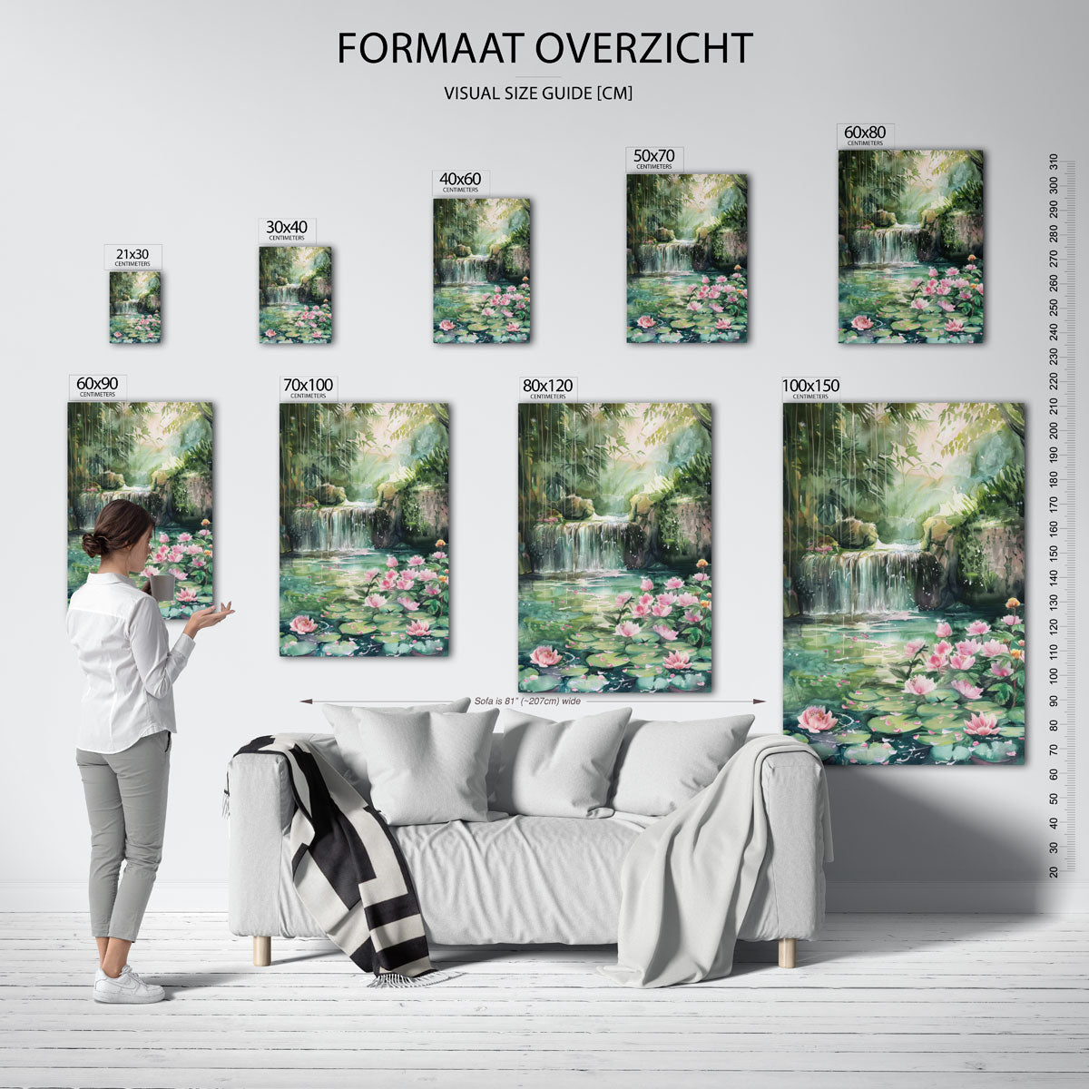 Waterval en bloemen – staande muurposter met kleurrijke abstracte vormen
