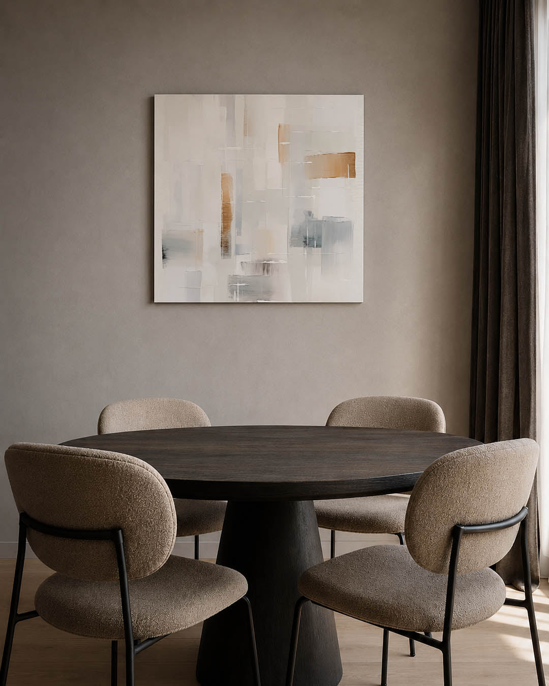 Lichte geometrische compositie kunstwerk – tweede productweergave – dit werk toont een subtiele mix van rechthoekige vormen