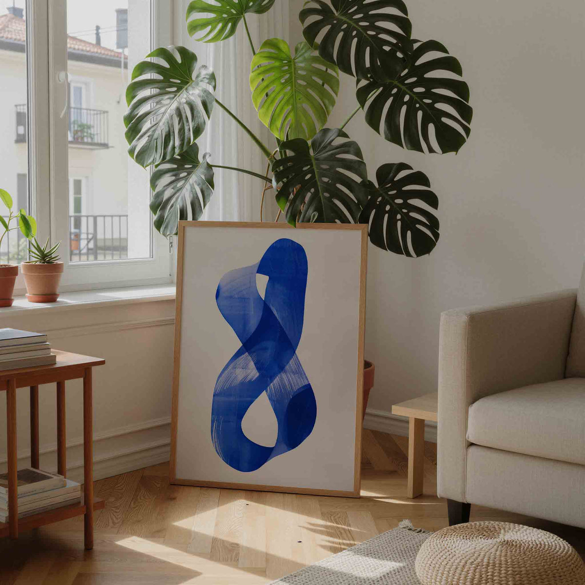 Abstracte blauwe vorm – moderne illustratie als portret poster