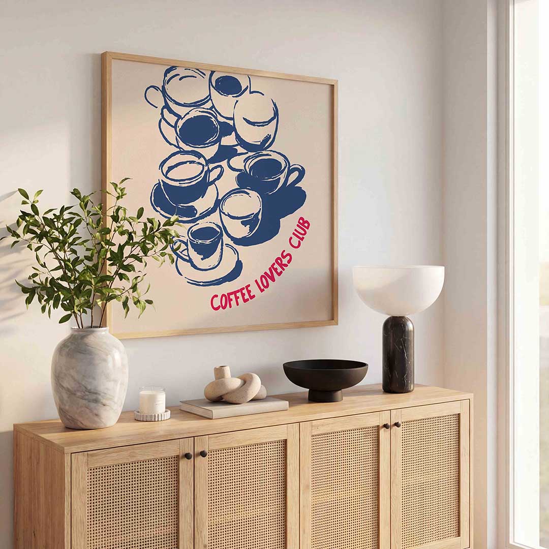 Koffiekopjes illustratie – kleurrijke poster in vierkant formaat