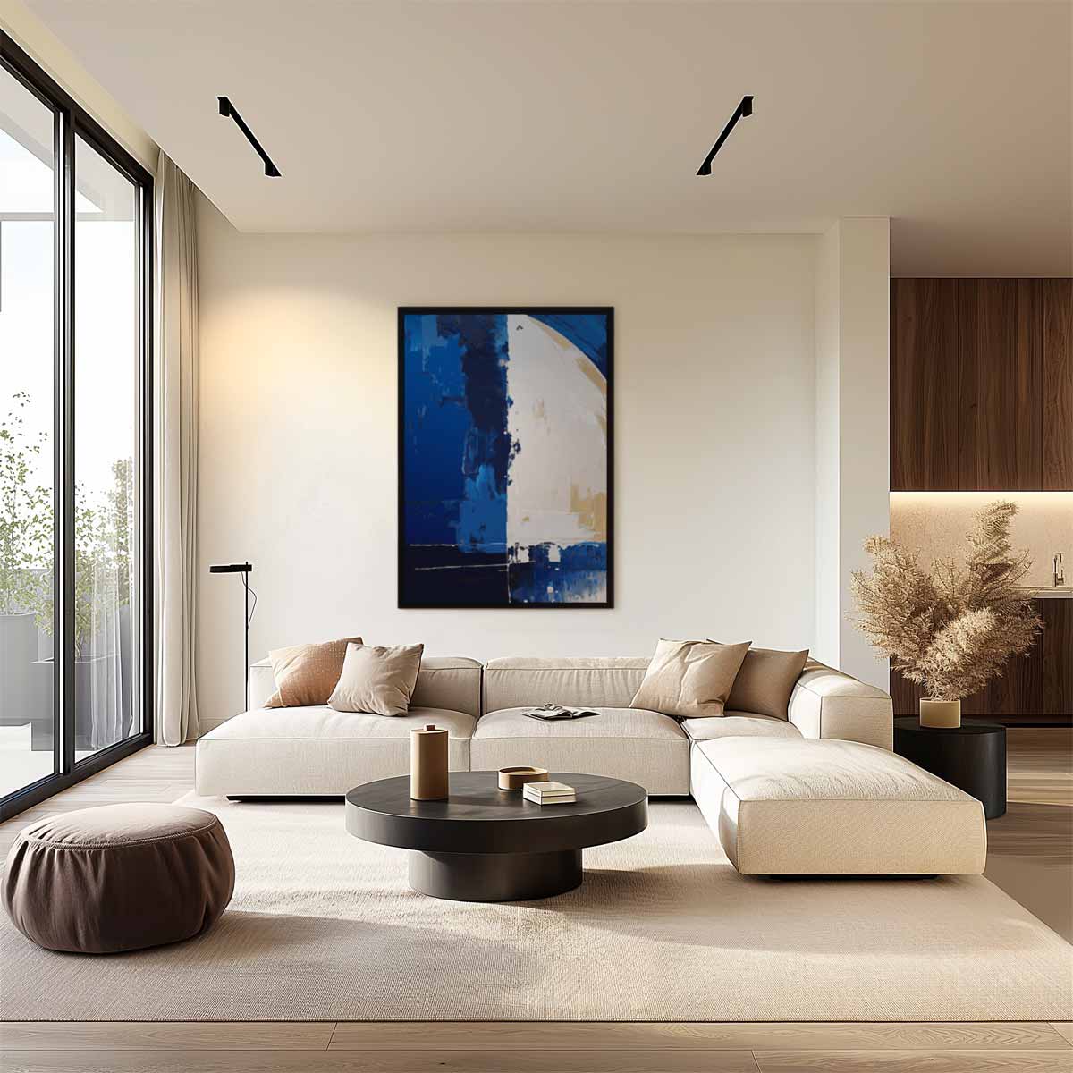 Blauwe Abstracte Harmonie – plexiglas wanddecoratie in portret formaat