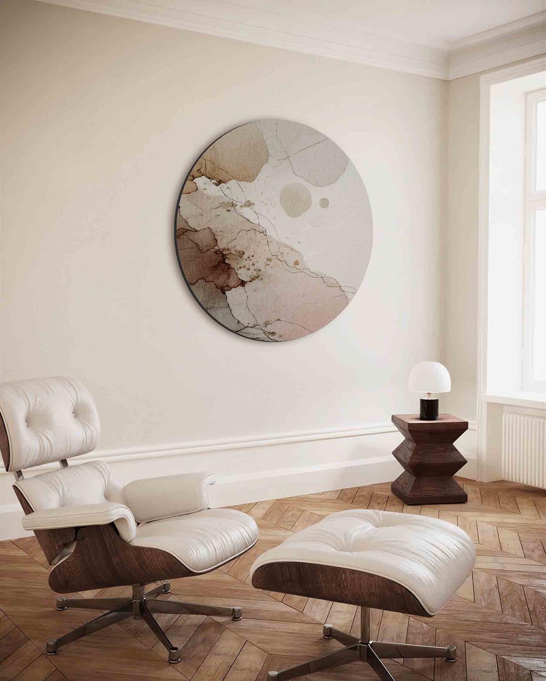Abstracte vormen – moderne ronde wanddecoratie met vrouwelijk portret