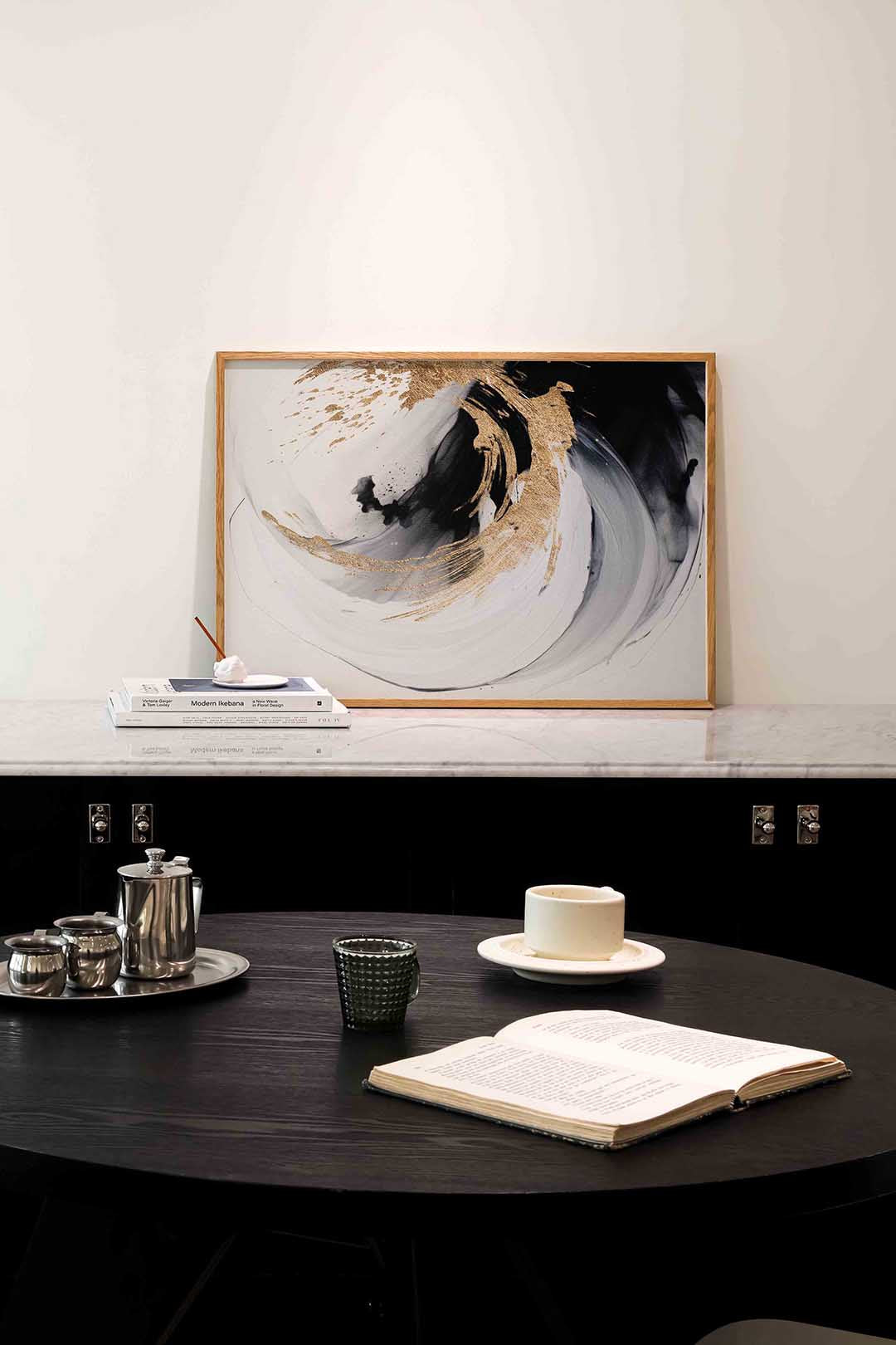 Abstracte zwart en goud – abstracte poster in liggend formaat