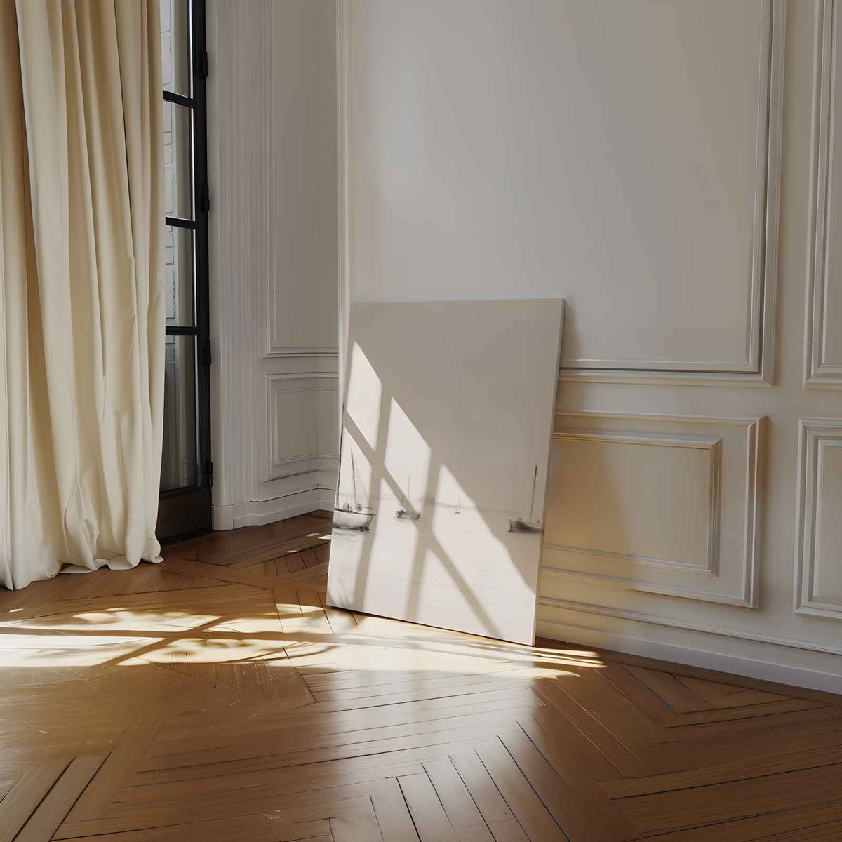 Rustige Zeilboten op de Horizon – staand kunstwerk voor modern interieur