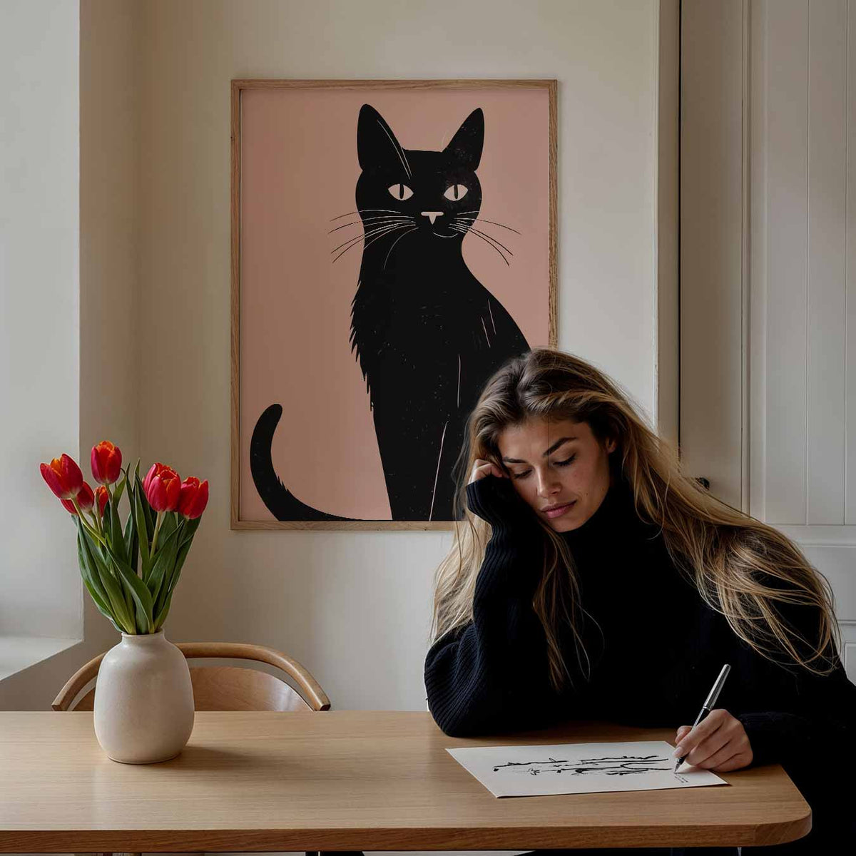 Stijlvolle Kat op Zachte Achtergrond – staande dieren wanddecoratie van WallArtistic