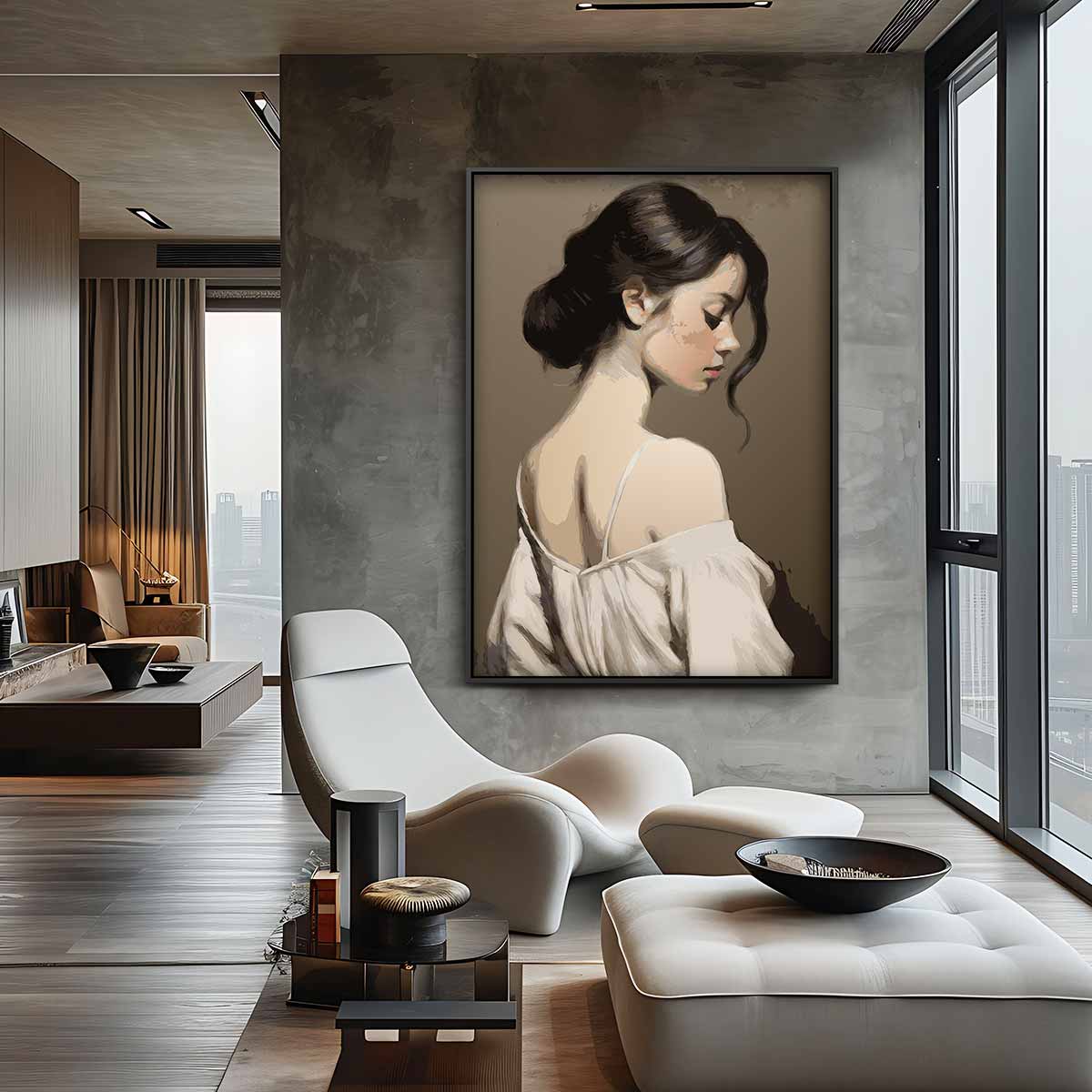 Elegant Zijaanzicht Portret – staand kunstwerk voor modern interieur