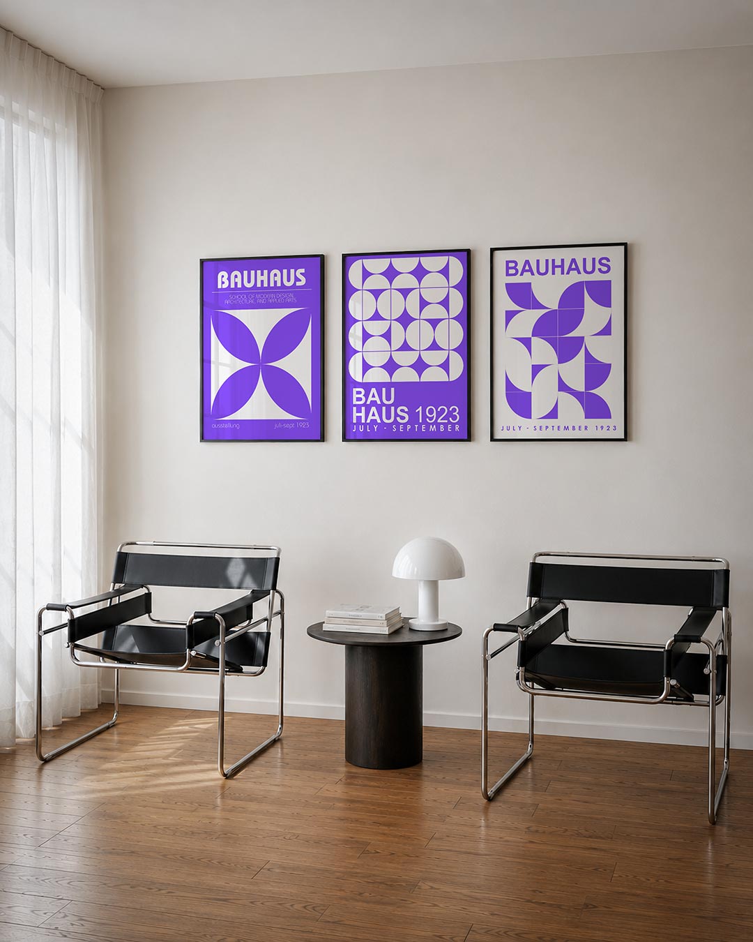 Vorm en kleur posterset – derde productweergave – deze poster toont een speelse balans van paarse en witte