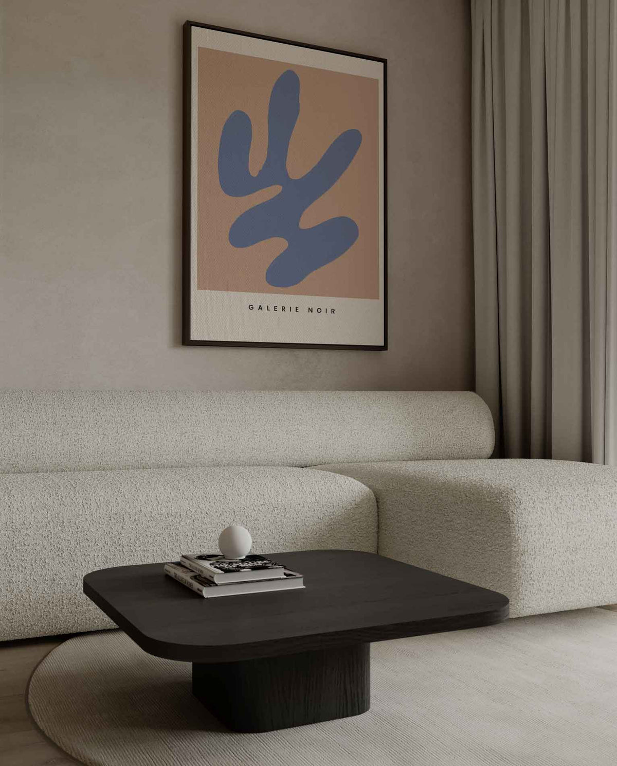 Blauwe Abstractie op Nude – dibond kunstwerk als wanddecoratie