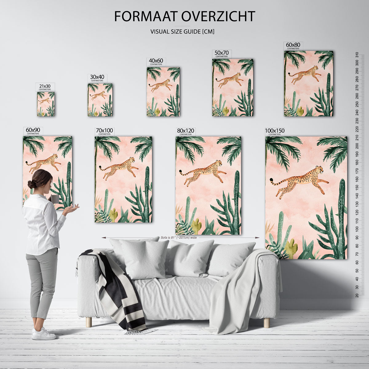 Springende luipaard – staande muurposter met dierenthema
