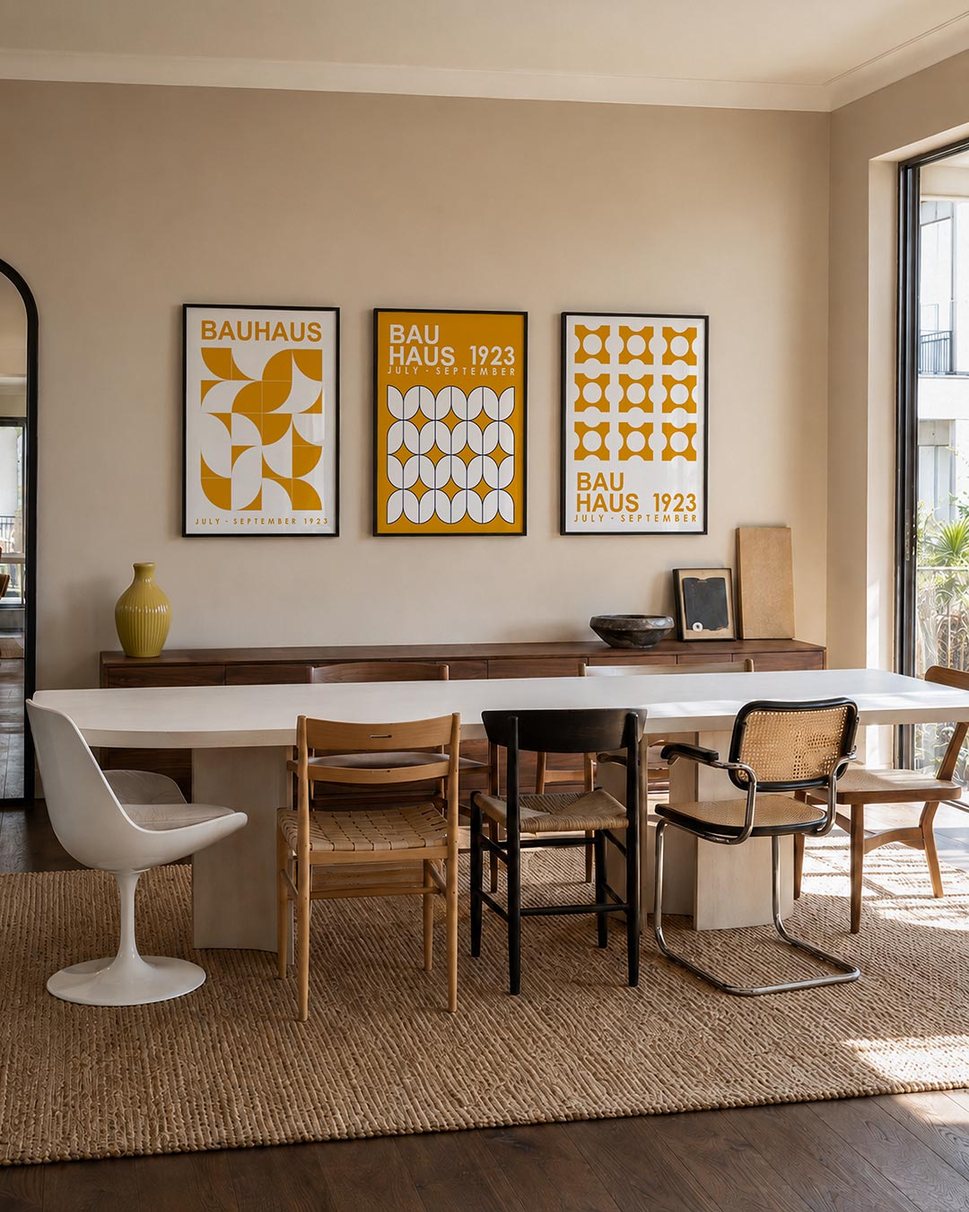 Vorm en kleur driedelige posterset – deze posterset in drie delen toont een speelse combinatie van oranje en wit. Halve