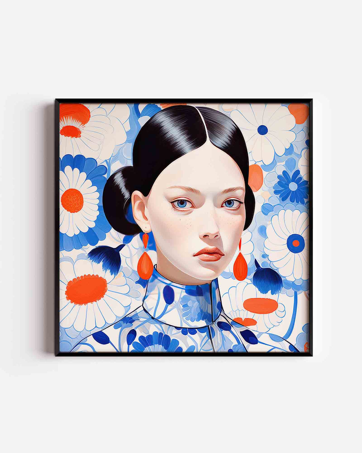 Vrouw met bloemen – kleurrijke illustratie poster als wanddecoratie