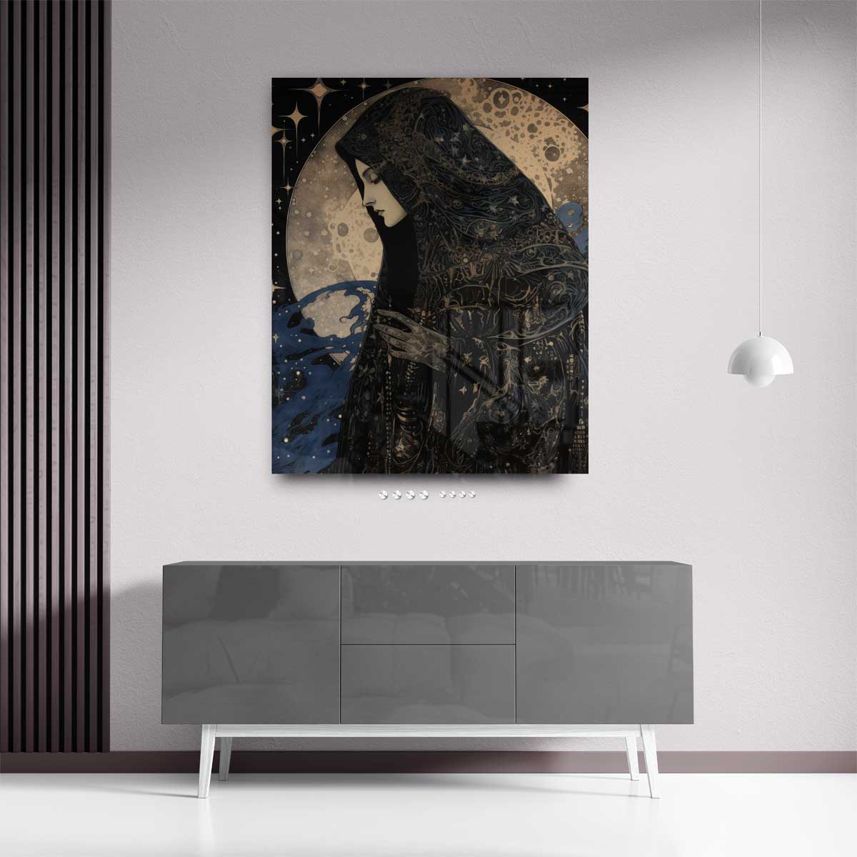Mystieke Maan Beschouwer – plexiglas kunstwerk als wanddecoratie