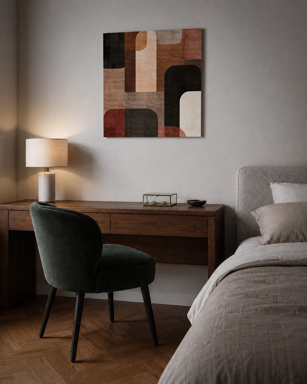 Geometrische vormen compositie kunstwerk – sfeerbeeld – dit werk toont een dynamische compositie van overlappende rechthoeken