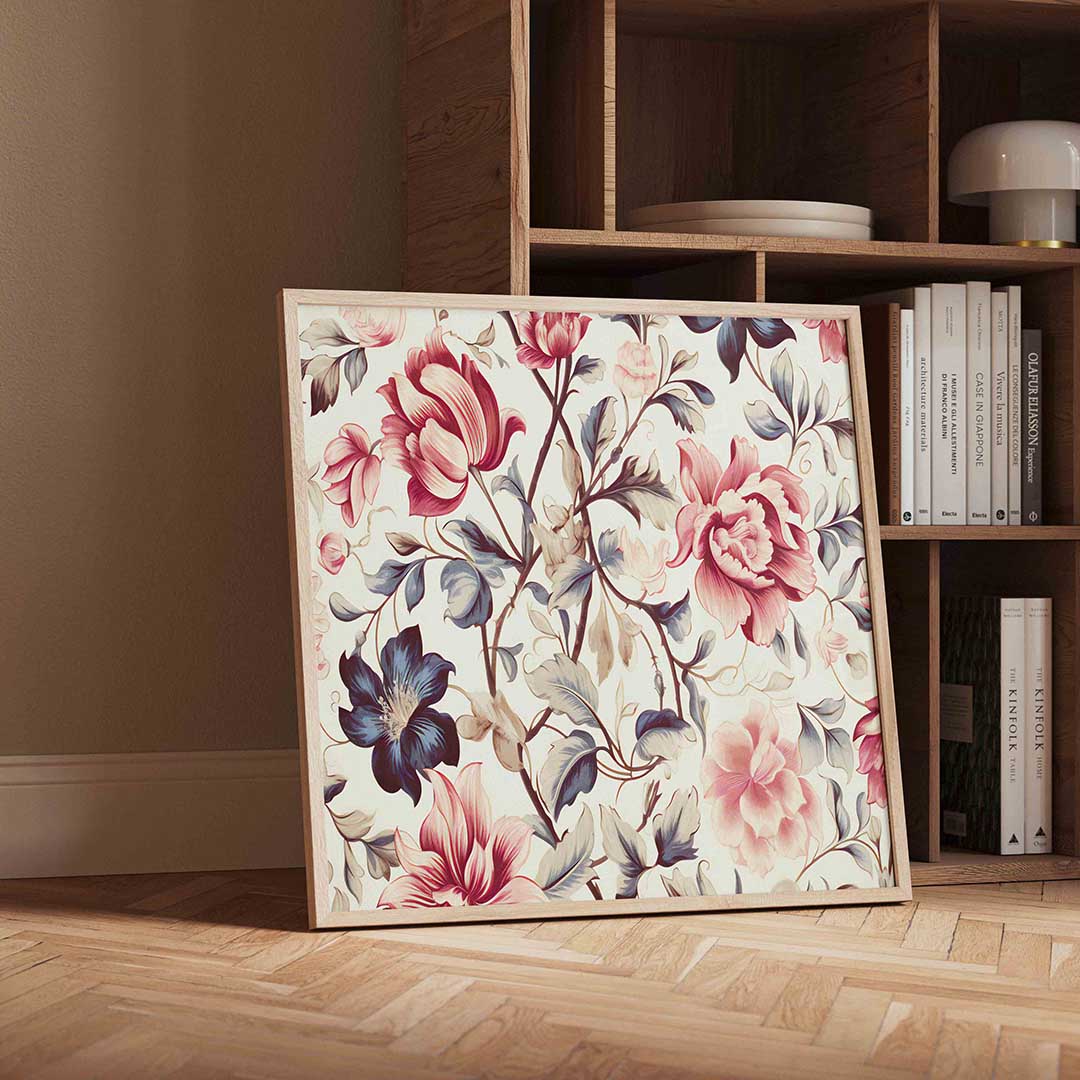 Bloemen en bladeren – vintage wandkunst als vierkante poster