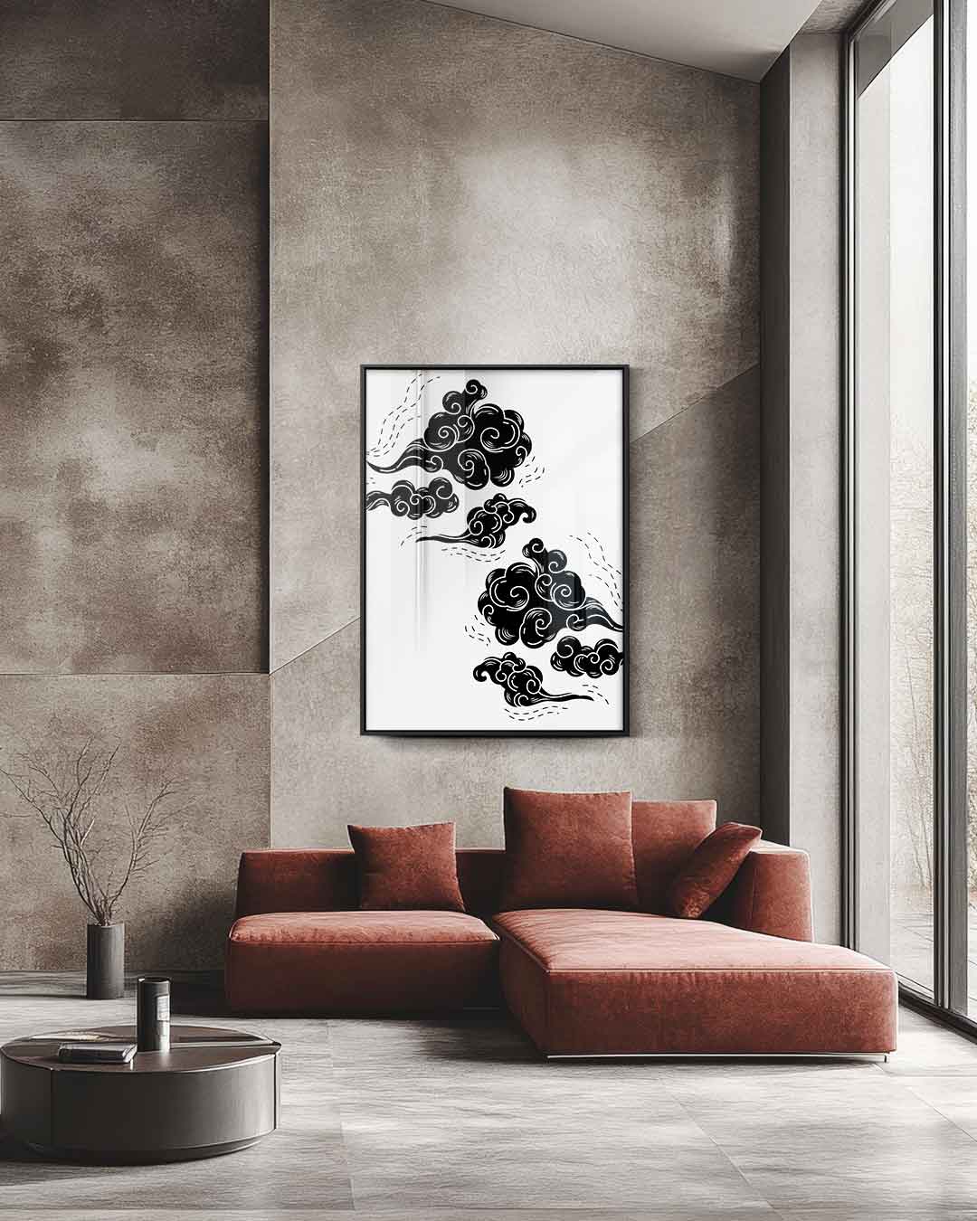 Dromerige Wolkenprint – staande wandkunst voor woonkamer of interieur