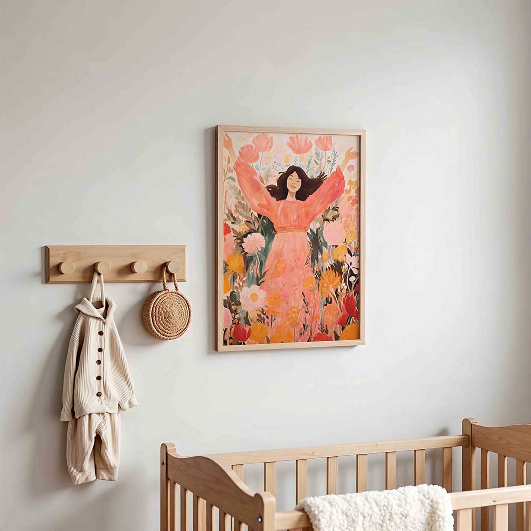 Vrouw in bloemen – kinderposter in staand formaat